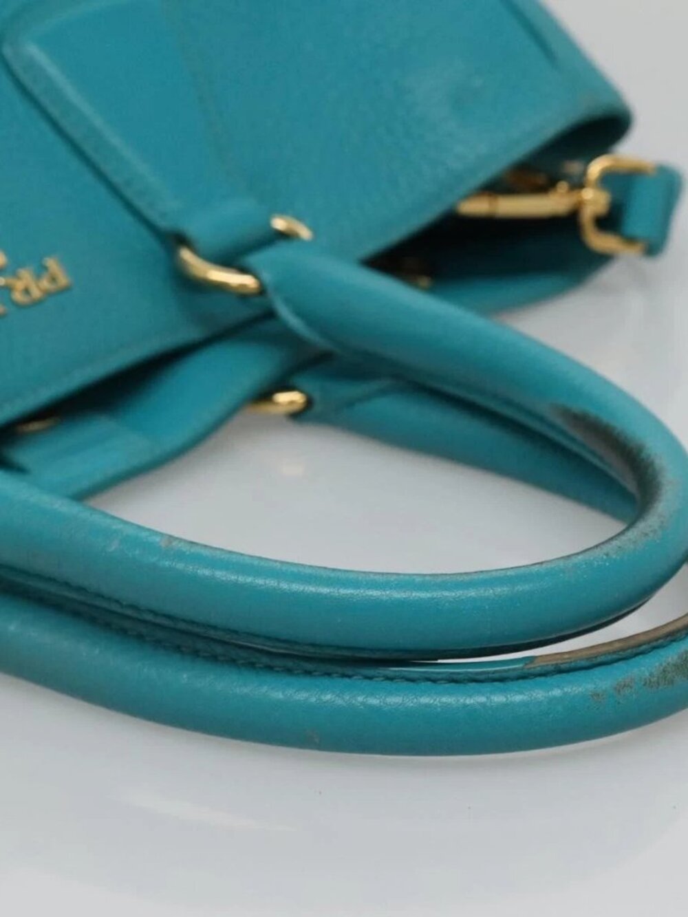 PRADA Hand Bag Leather 2way Green Gold Auth 139193 - Picture 7 of 15